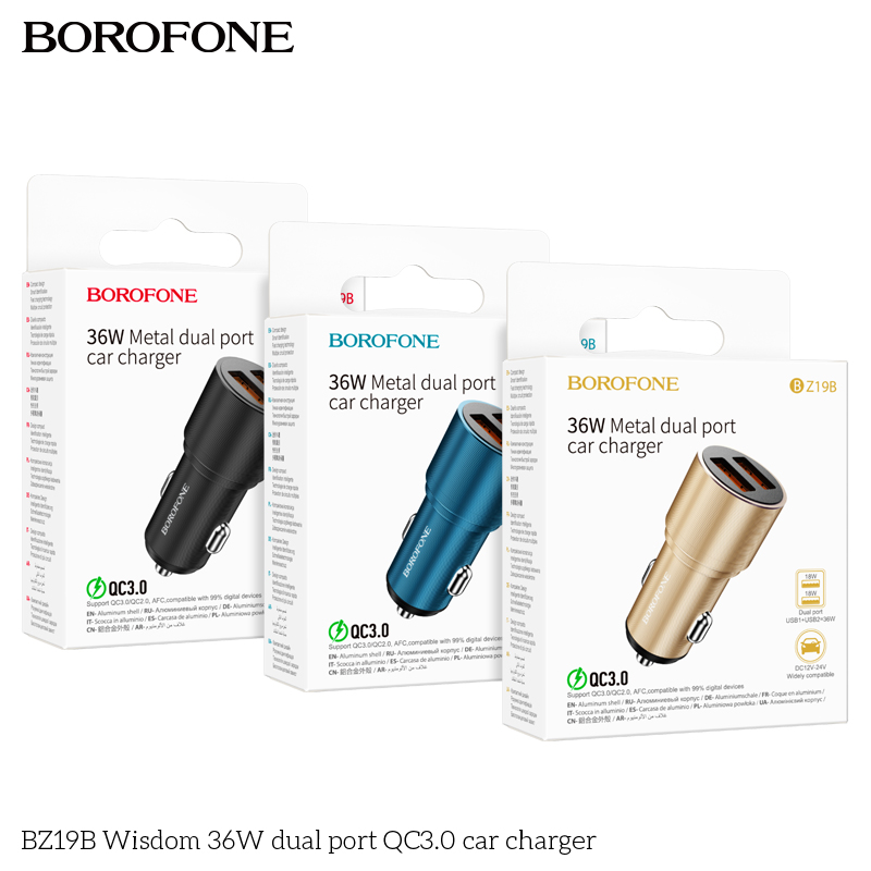 BOROFONE BZ19B Wisdom dual USB-A car charger 36 W NZ 9